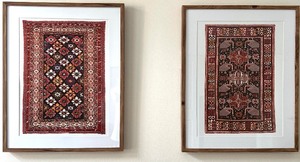 lot 29 image: Kilim Style Framed Rug Wall Art Pair - Multicolor Geometric Patterns