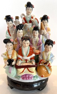 lot 37 image: Geisha Group Porcelain Figurine with Koto - Multi-Figure Japanese Ceramic Sculpture