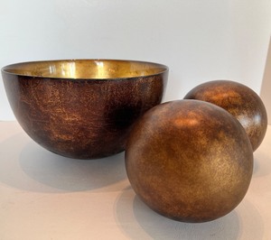 lot 41 image: Copper Patina Glass Bowl & Spheres - Decorative Centerpiece