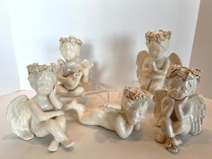lot 47 image: Lorraine Eggleston Angel Figurines - 5-Piece White Porcelain Cherub Set Santa Ana CA #2