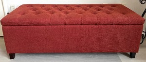 lot 53 image: Red Tufted Upholstered Bench with Storage