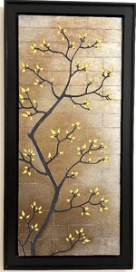 lot 55 image: Black Tree Wall Art Sculpture - Gold Backdrop & Yellow Leaves