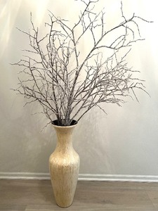 lot 58 image: Mosaic Floor Vase with Frosted Branch Arrangement