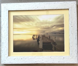 lot 61 image: Seascape Pier Sunset Photograph in White Frame
