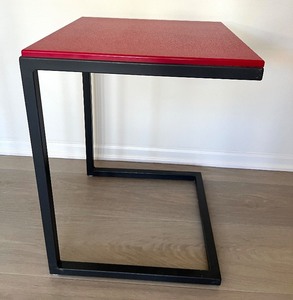 lot 87 image: Room & Board Red Top INDOOROUTDOOR Side Table with Black Metal Frame #2