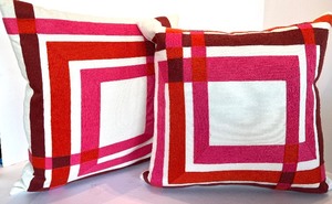 lot 95 image: Geometric Throw Pillows - Red & Pink Square Pattern (Lot of 2)