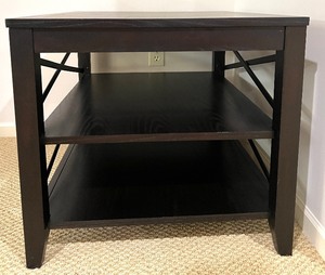 lot 120 image: Espresso Finish Console Table with Crisscross Back & 2 Open Shelves