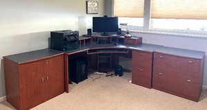 lot 123 image: Intelligent Designs L-Shaped Office Desk with Dual Pedestals & Lateral File Cabinet