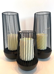 lot 139 image: Black Wire Candle Lanterns - Set of 3 with Pillar Candles Included