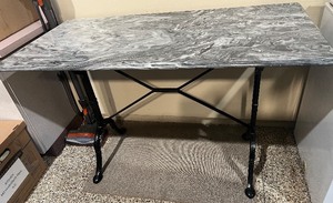 lot 145 image: Console Table - Marble Top & Black Iron X-Frame