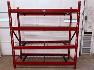 lot 32 image: Heavy-Duty Industrial 4-Shelf Storage Rack  77 W x 72 H x 24 D Red Steel Shelving  2,500 lbsShelf Capacity