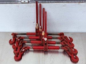 lot 45 image: LOT OF 4 Heavy-Duty Red Ratchet Load Binders - Forged Steel Tie-Downs.