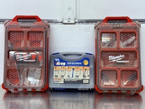 lot 62 image: Lot of 3 Tool Organizers Two (2) Milwaukee PACKOUT Cases and One (1) Kreg Pocket-Hole Screw Kit (SK03)-piece automotive trim and panel removal tool set.