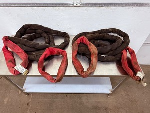 lot 66 image: TWO HEAVY DUTY 20 FT Red Polyester Endless Round Lifting Sling 26,400 LBS Basket Capacity