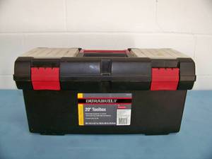 lot 19 image: Durabuilt 20 Toolbox with (2) Detachable Organizers  Containers - includes random items inside
