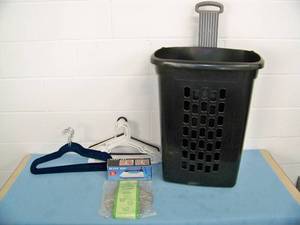 lot 38 image: Hangers, Travel Iron, Laundry Basket and Salad Basket