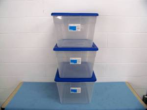 lot 39 image: (3) Room Essentials 56 QT. Plastic Storage Bins