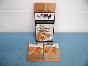 lot 48 image: Wild Wings Gourmet Fish Plank for Cooking and (2) Packs (one Cedar, one Alder) of Gourmet Wraps - NEW IN PACKAGING
