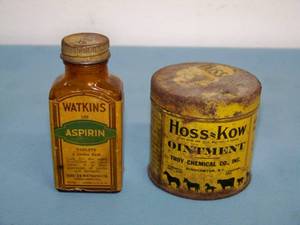 lot 55 image: Vintage  Collectible Aspirin and Ointment Bottles