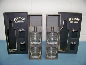 lot 92 image: (4) Jameson Black Barrel Lowball Glasses - in Original Boxes