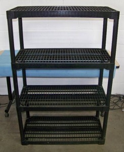 lot 106 image: 4-Shelf Heavy Duty Plastic Garage  Office  Storage Room  Organizing Shelf