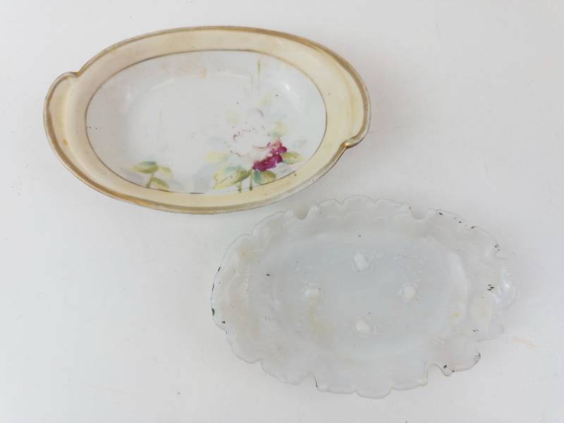 lot 114 image: Nippon Hand Painted Porcelain Dishes - Floral Oval Dish & Scalloped Edge Plate (Lot of 2)