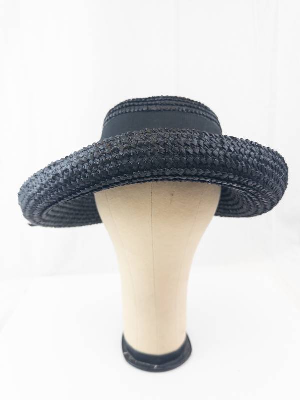 lot 134 image: Union Made Hat - Black Woven Straw Sun Hat with Ribbon Bow
