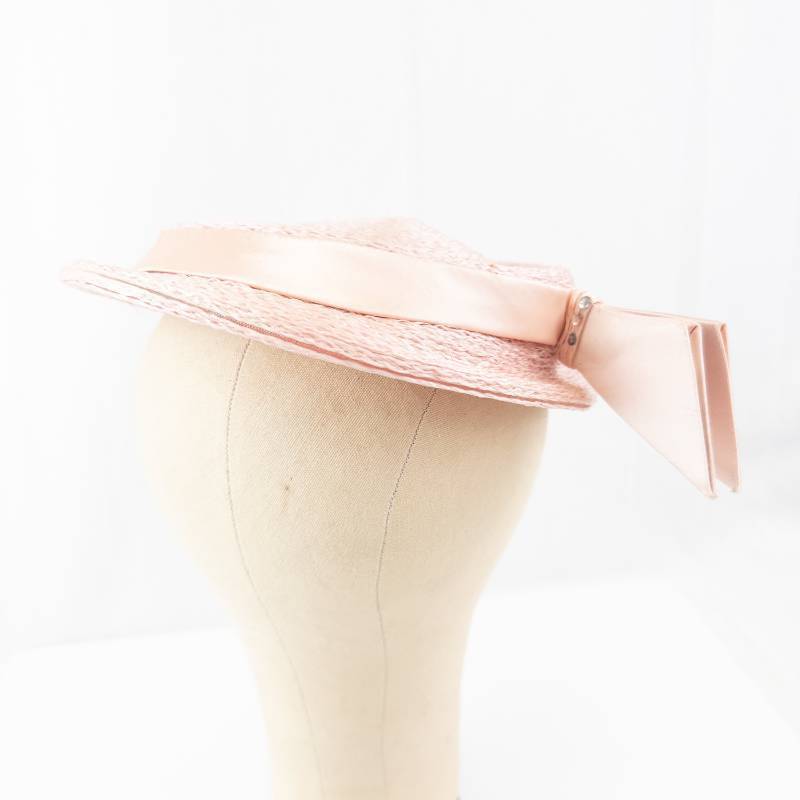 lot 138 image: Helena Hats Originals New York Pink Straw Hat - Ribbon Bow