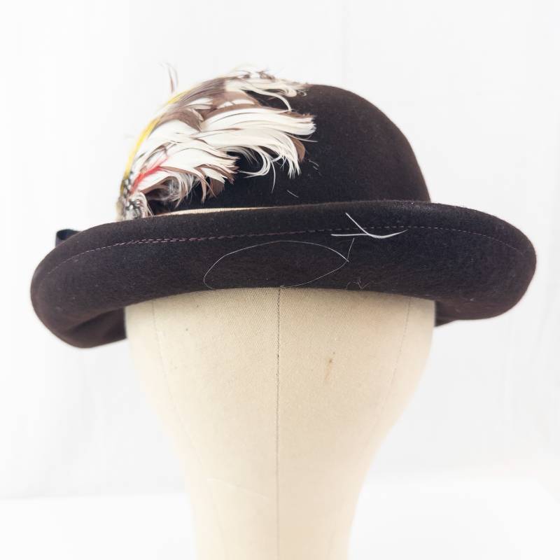 lot 141 image: Dublin Cloche Hat - 100% Wool Felt, Black with Feather Accent, Made in USA