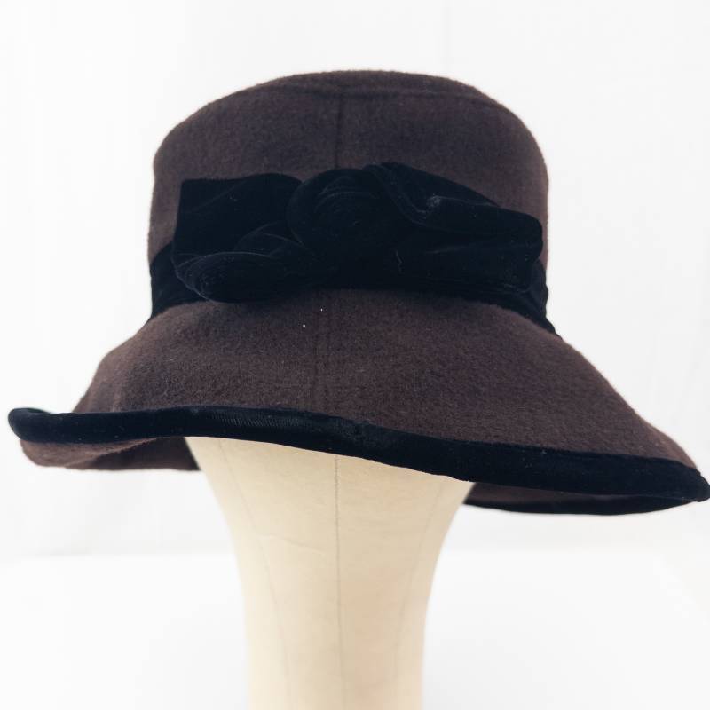lot 146 image: Summer Tompkins Collections Cloche Hat - Brown Wool Felt with Black Velvet Band