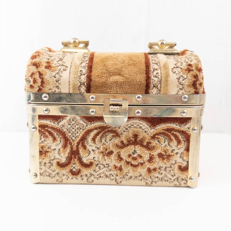 lot 151 image: Borsa Bella Italy Vintage Box Clutch - Tapestry Floral BrownGold