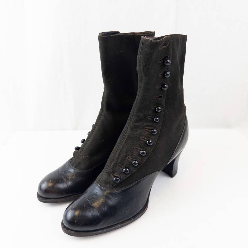 lot 179 image: Black Leather-Toe Ankle Boots with Studded Front - High Heel