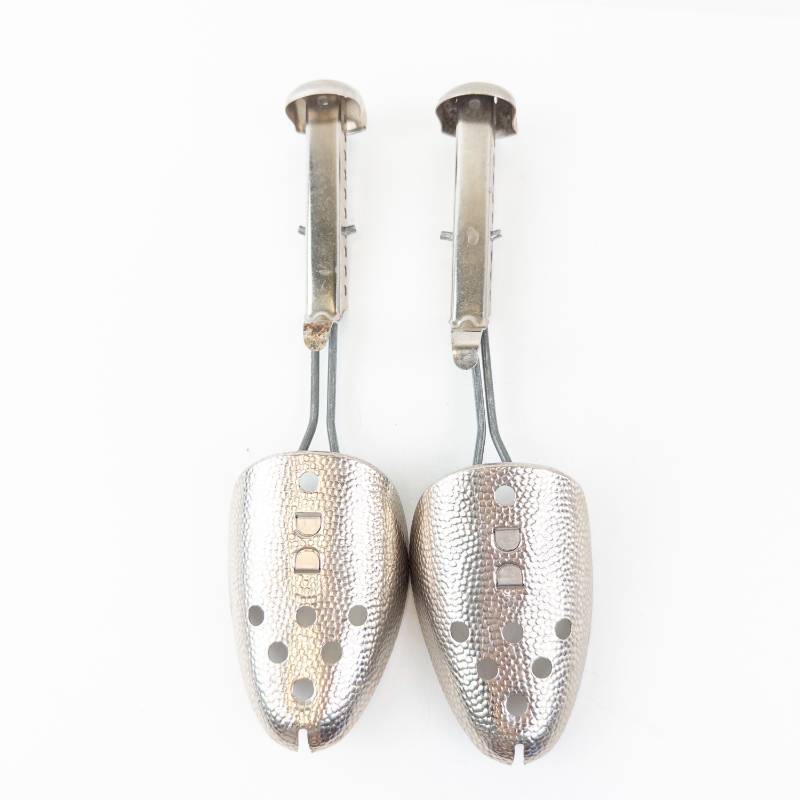 lot 184 image: Vintage Metal Foot Guards Pair - Perforated Shields with Straps (Industrial Safety)