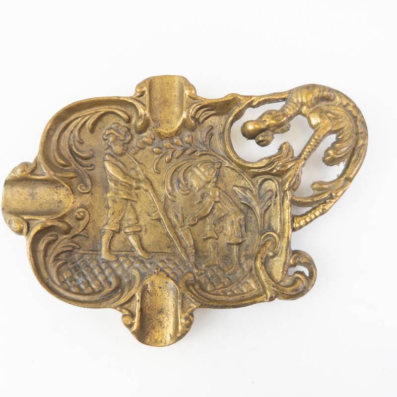 lot 187 image: Antique Brass Ashtray - Engraved Scene with Figures