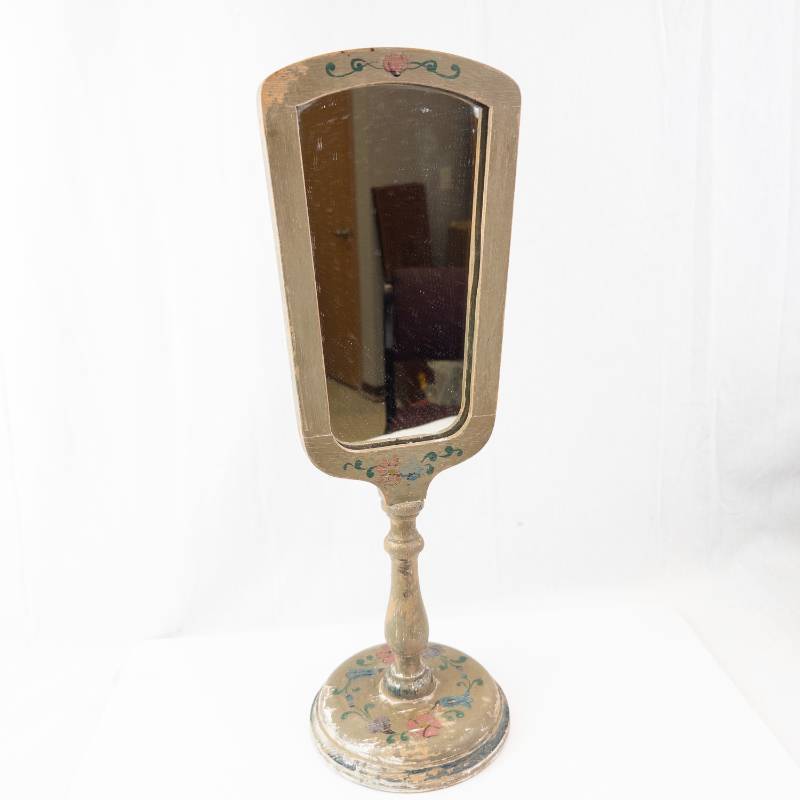 lot 189 image: Vanity Mirror on Stand - Antique Hand-Painted Floral Design