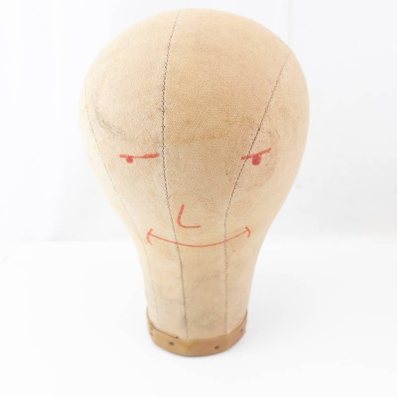 lot 193 image: Hat Head Display Form - Beige Fabric Cover for Hats