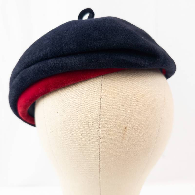 lot 26 image: Harold Velvet Beret - Navy with Red Crown Accent, Minneapolis