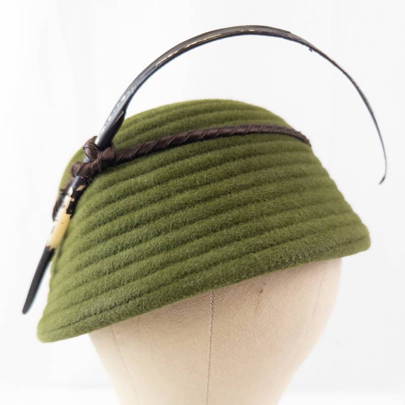 lot 27 image: Lucila Tendey Exc Ny Olive Green Wool Cloche Hat