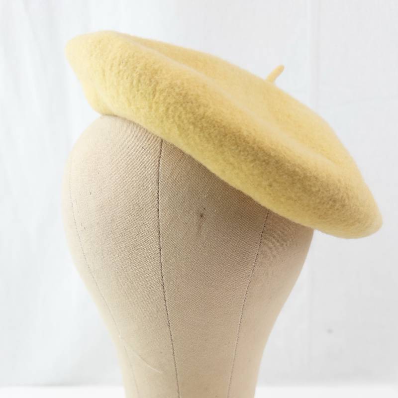 lot 30 image: Vintage Beret - Yellow Wool Felt French Style Hat