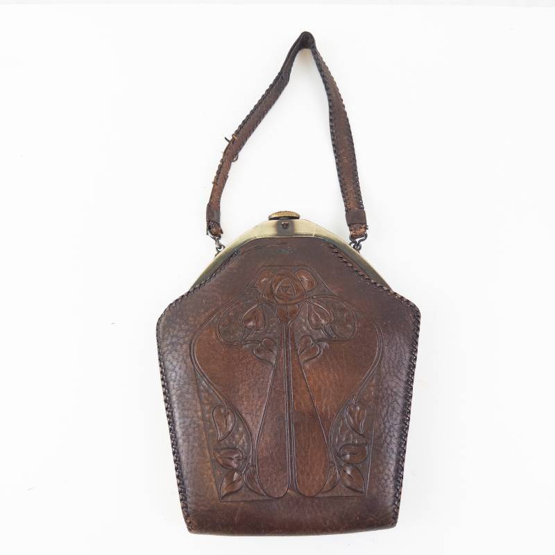 lot 4 image: Ellen Larson Purse - Vintage Embossed Leather Frame with Floral Motif