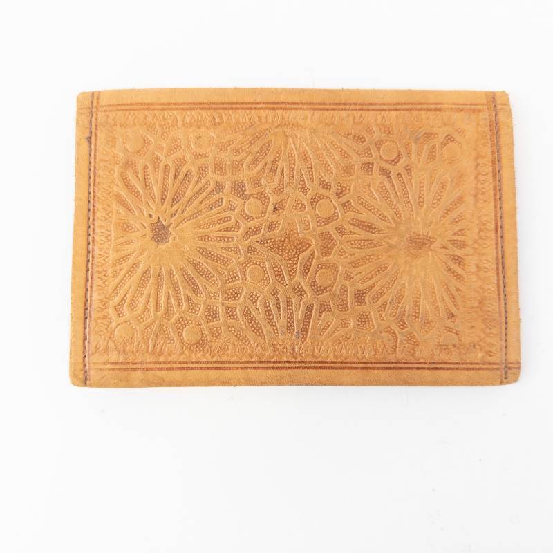 lot 6 image: Vintage Tan Leather Wallet - Floral Embossed Pattern, Card Organizer