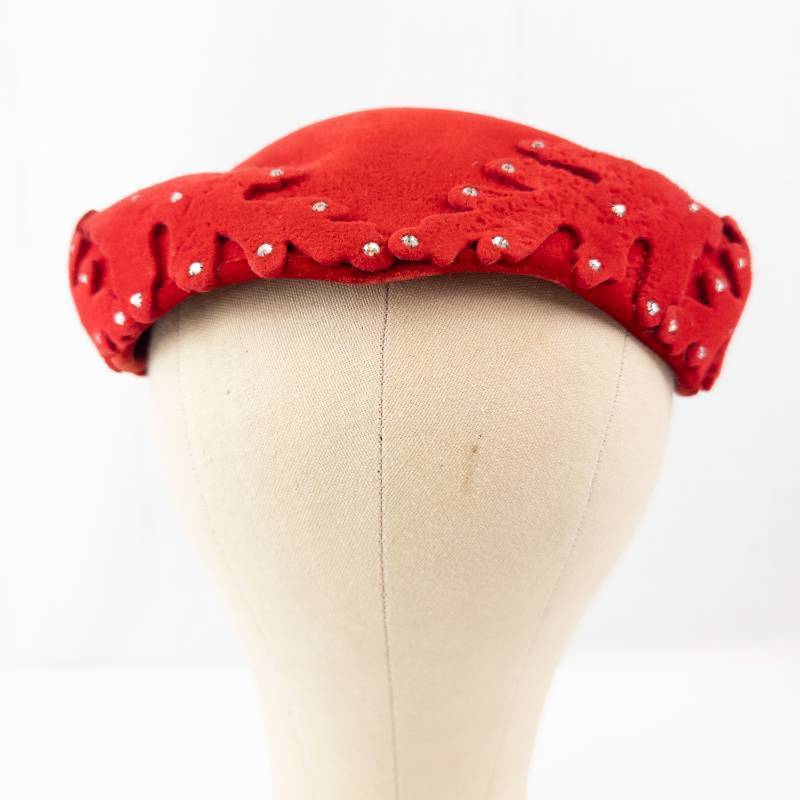 lot 69 image: John W Thomas and Company Red Velvet Hat with Rhinestones - Minneapolis