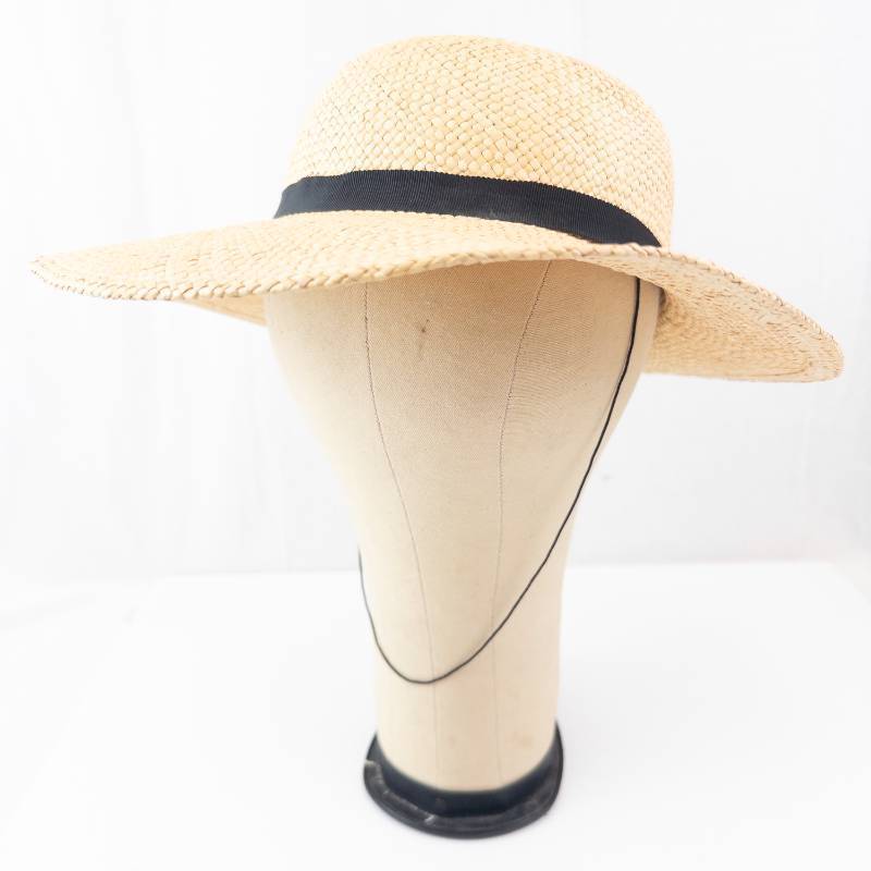 lot 77 image: Straw Sun Hat with Black Ribbon Bow - Wide Brim BeachOutdoor Hat for Summer