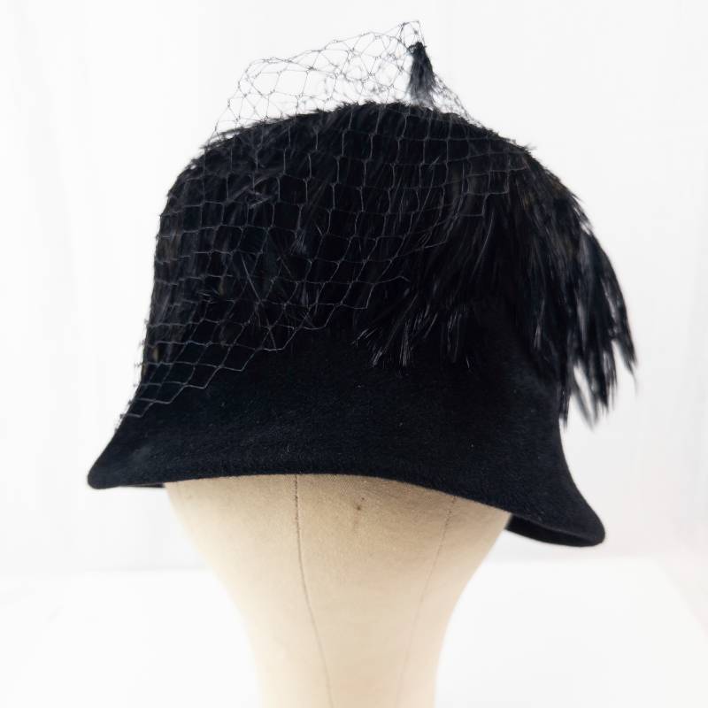 lot 80 image: Boutique New York Montreal Black Velvet Cloche Hat with Net Veil