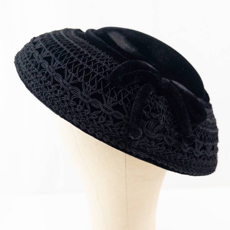 lot 91 image: Clover Lane Black Velvet Cloche Hat with Net Overlay and Bow