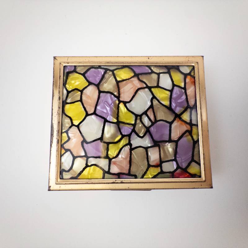 lot 246 image: Vintage Mini Stained Glass Mosaic Jewelry Box With Mirror