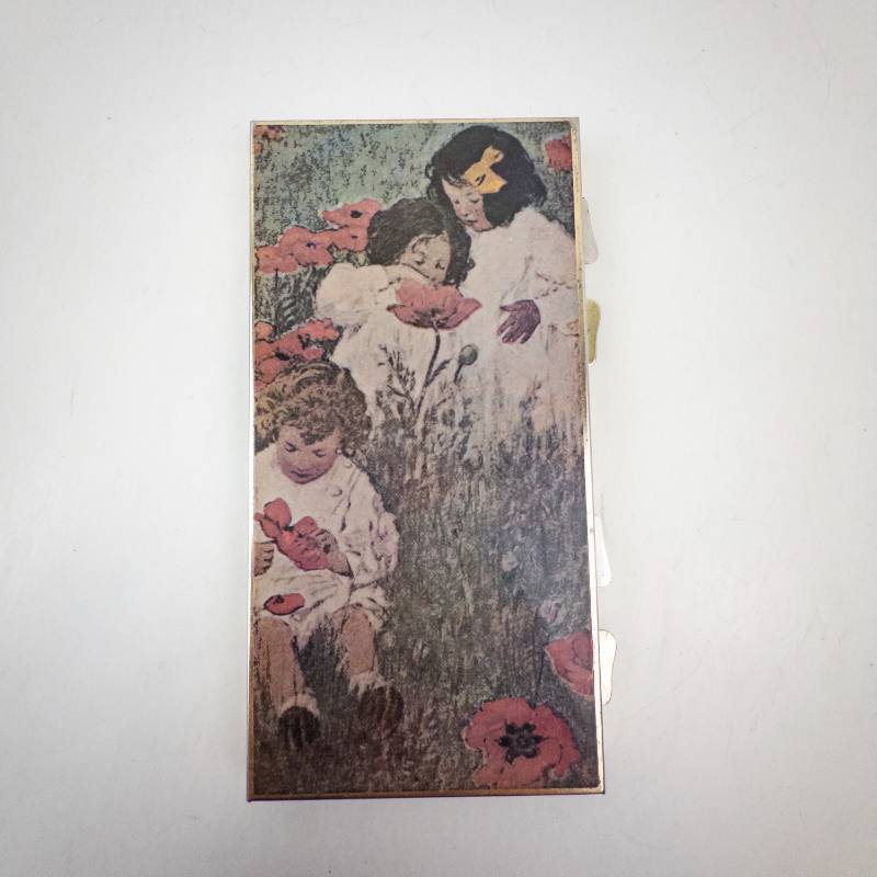 lot 261 image: Vanity Mirror - Tri-Fold Gold-Tone with Poppy Field Print