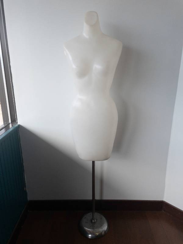 lot 202 image: White Female Dress Form Bust on Metal Stand