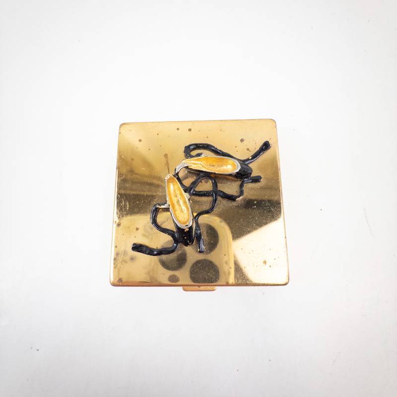 lot 275 image: Gold-Tone Square Makeup Compact with Mirror - Pink Powder