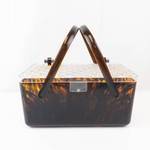 Tortoiseshell-Patterned Vanity Case with Clear Diamond-Pattern Lid and Dual Handles
